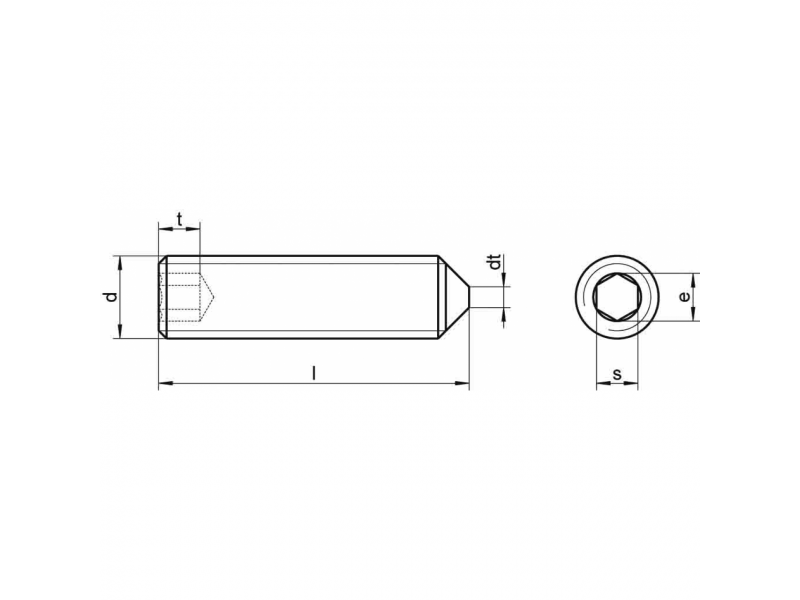 Vis sans tête à six pans creux avec bout pointeau DIN 914 45H brut & zingué